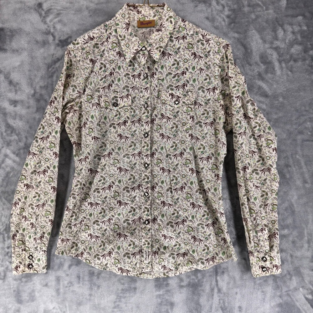 Wrangler Womens Long Sleeve Western Shirt Horse Print pearl snapSize Sm